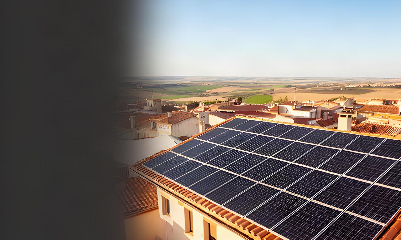 Paneles solares instalados sobre una vivienda de Cuéllar bajo una mañana luminosa